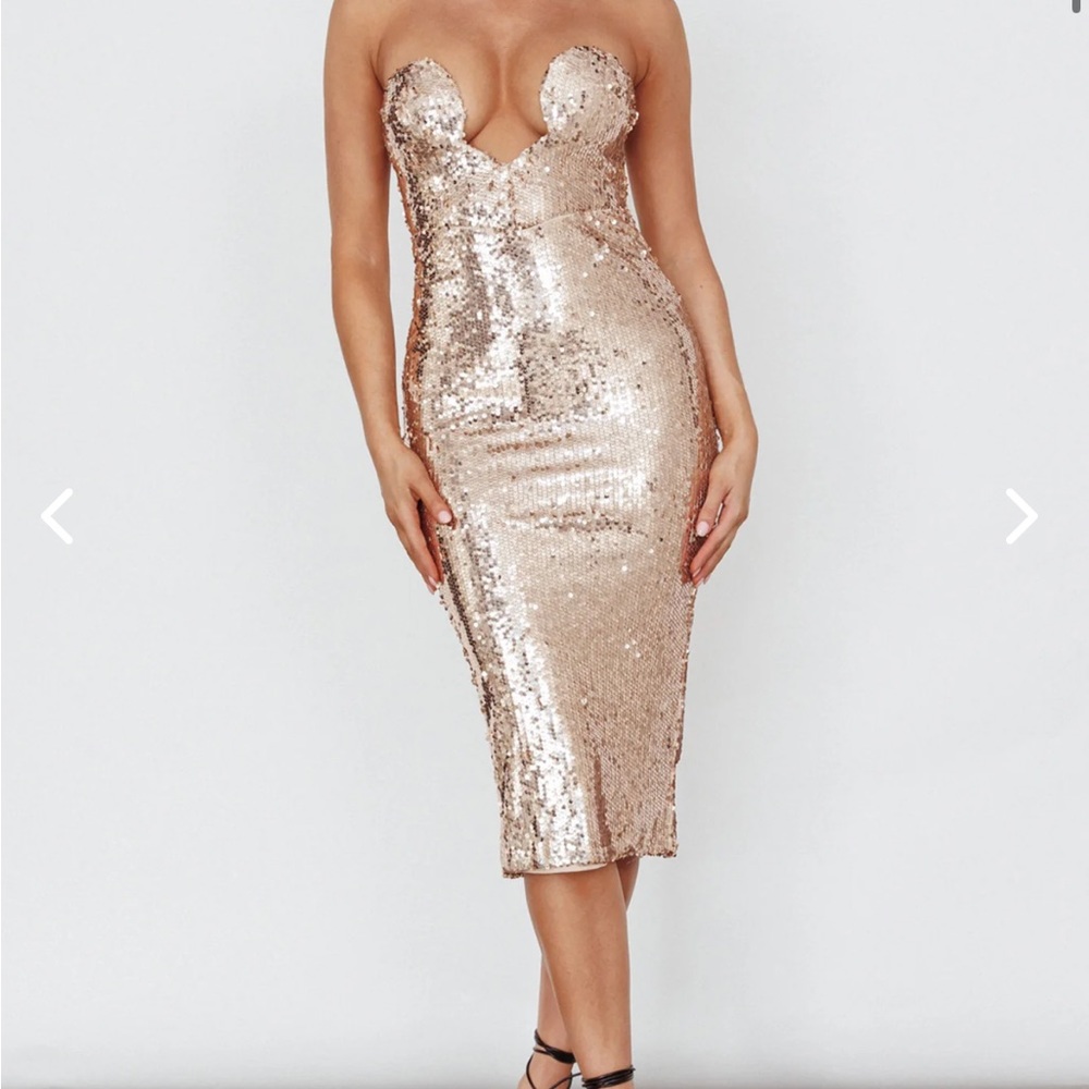 SELFIE LESIE Gold Encore Dress XS Sequin Plunge